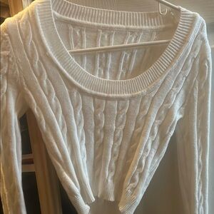 SHEIN White Crew Neck Cable Knit Sweater